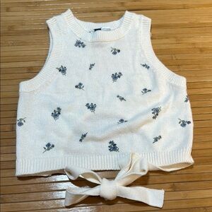 Divided Cream Knit Sweater Vest With Back Tie